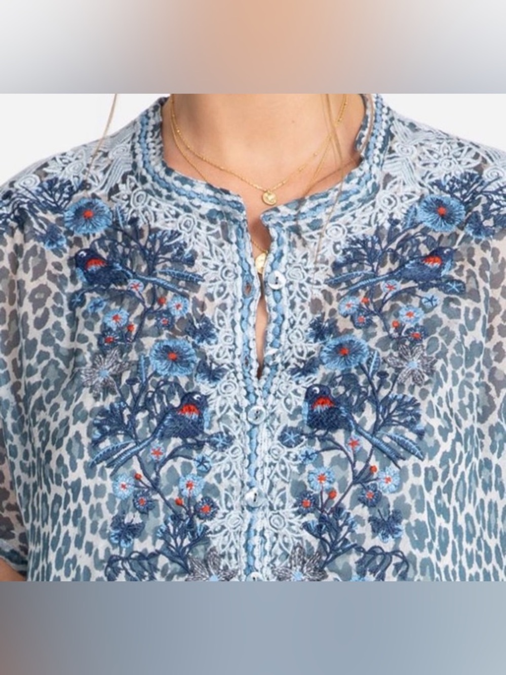 Johnny Was Bluewell Animal Printed Silk Chiffon Sz S - Picture 3 of 9